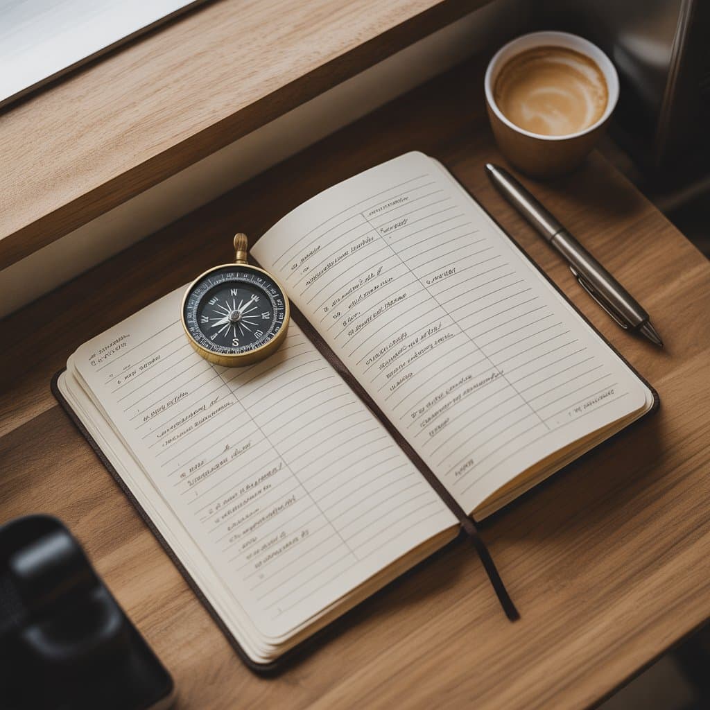 Compass on study notebook representing navigation